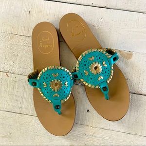 Jack Rogers Turquoise and Gold Sandals